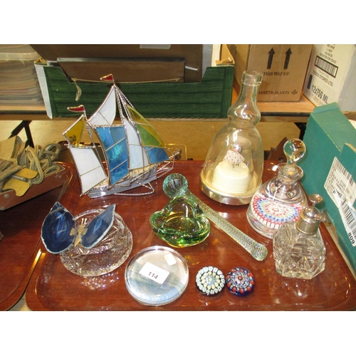 114 - Two Paperweights, Musical Bottle etc