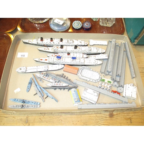 115 - Tray of Triang Minic Waterline Ships and Harbour