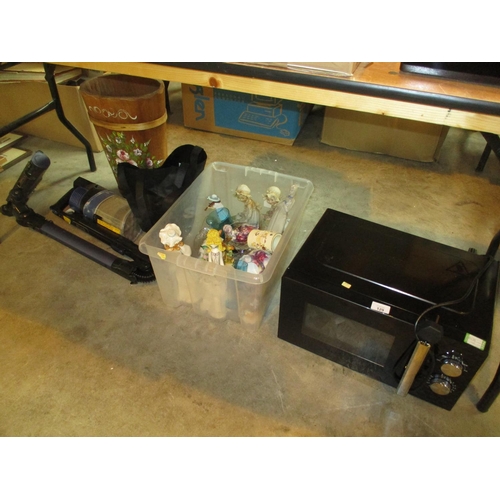 129 - Shark Vacuum, Microwave, Box of Ornaments, Painted Wood Bucket etc