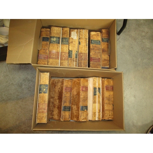 131 - Two Boxes of Leather Bound Books, Clarks Commentary, Scotts Bible