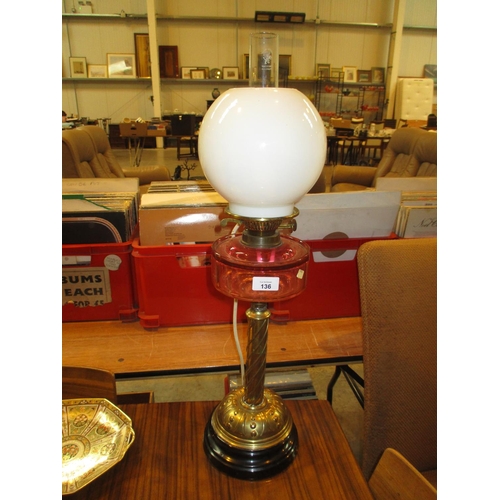 136 - Victorian Oil Lamp, fitted electric