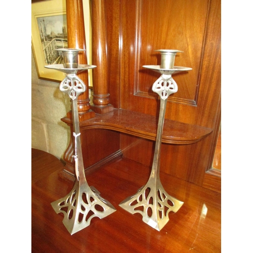 150 - Pair of Arts & Crafts Style Candlesticks, 37cm