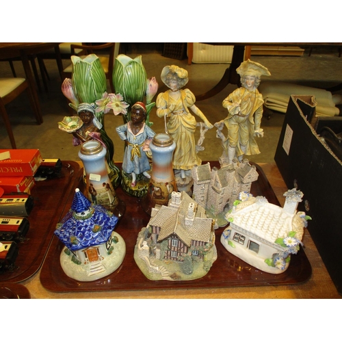 251A - Pair of Silver Top Porcelain Vases, 2 Pairs of Victorian Figures, 2 Pastille Burners etc