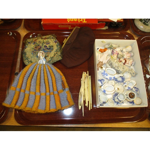 254 - Early 20th Century Porcelain Half Dolls, Darning Needles, 2 Purses and Dolls China