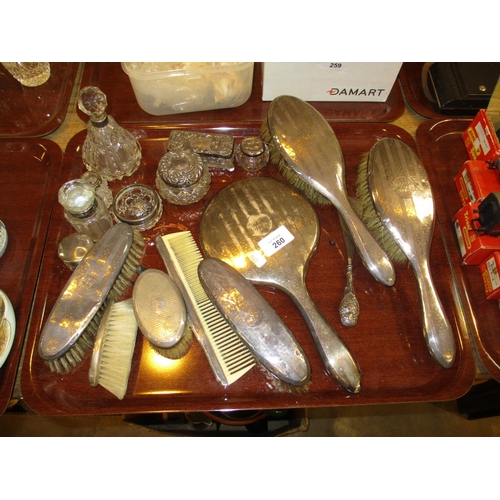 260 - Silver Back Brushes and Mirror, Silver Top Jars and Bottles