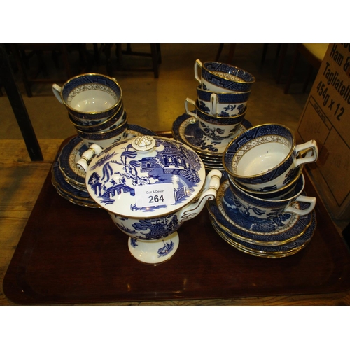 264 - Booths Real Old Willow 28 Piece Tea Set and Coalport Willow Urn