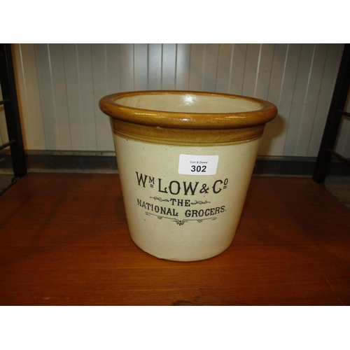 302 - Wm Low & Co. Stoneware Crock, 18cm