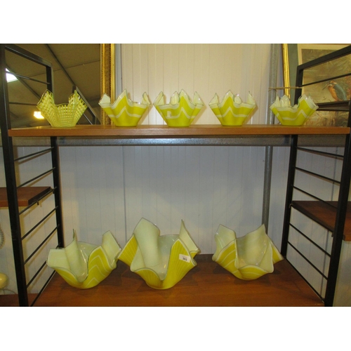 303 - Eight Yellow Handkerchief Glass Dishes