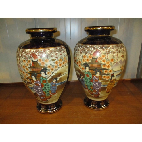 304 - Pair of Japanese Satsuma Pottery Vases, 30cm