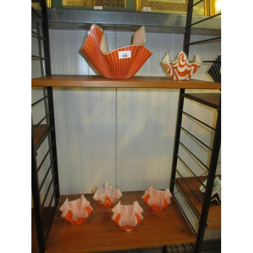 306 - Six Orange Handkerchief Glass Dishes