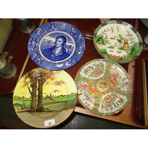 44 - Royal Doulton Rabbie Burns and Country Scene Plates, Canton Plate and Another