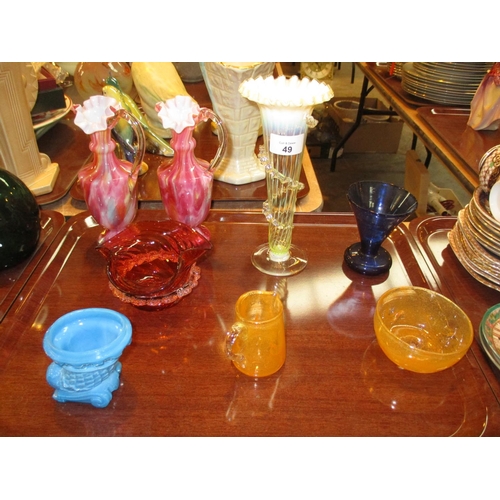 49 - Victorian Vaseline Glass Vase and Other Glasswares