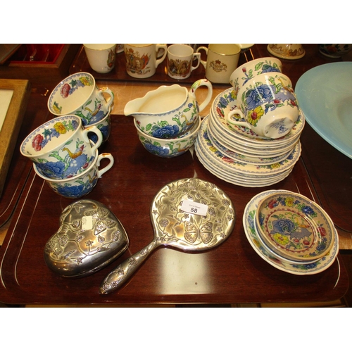 58 - Masons Regency 24 Piece Tea Set, Art Nouveau Style Hand Mirror and Trinket Box