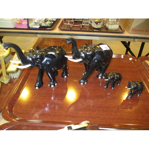 76 - Set of 4 Carved Wood Elephants