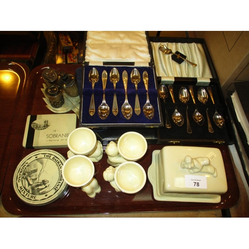 78 - Lurpak Butter Dish and 4 Egg Cups, Cased Cutlery, Horn Condiment Set and 2 Tins