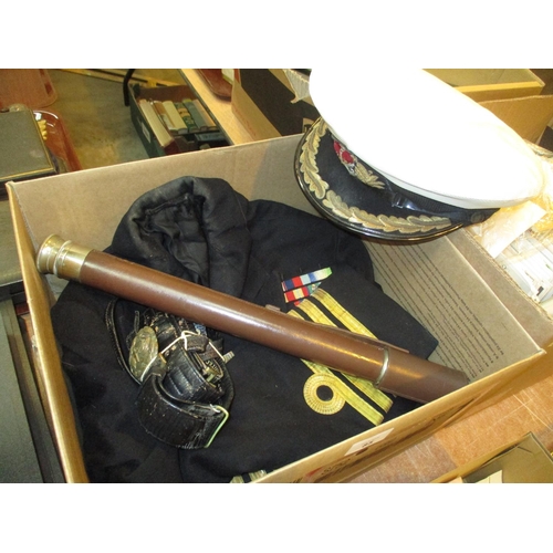 85 - Royal Navy Commodores Jacket, Cap, Belt and Telescope