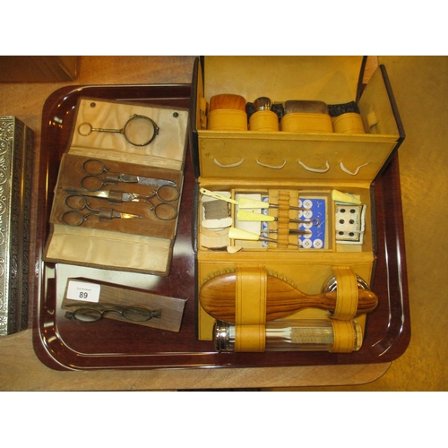 89 - Travelling Toilet Set, Cased Scissors, Spectacles and Lorgnettes