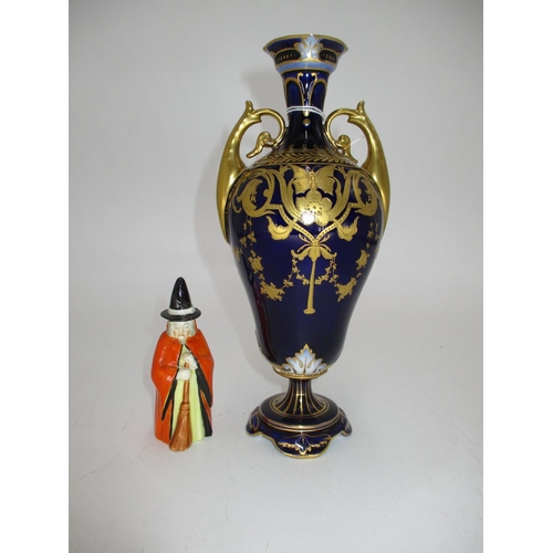 320 - Vienna Porcelain Gilt Decorated 2 Handle Vase, 21cm, along with a Royal Worcester Candle Snuffer Wel... 