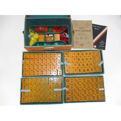 341 - Cased Mah Jong Set Containing 148 2 Colour Bakelite Tiles and Various Counters