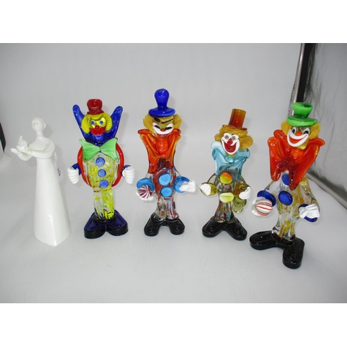 352 - Four Murano Style Glass Clowns and Royal Doulton Peace HN2470