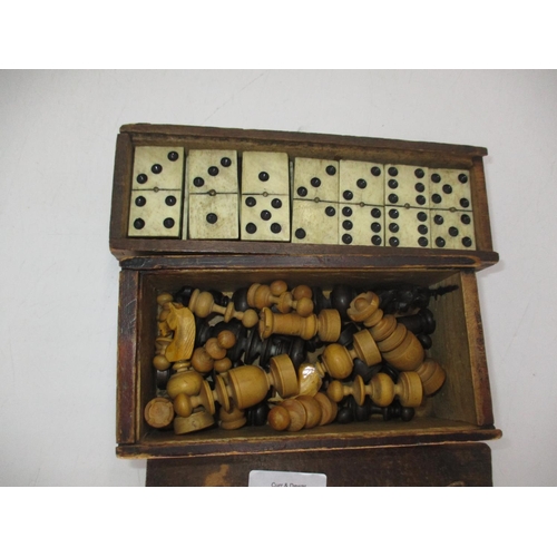 354 - Boxes of Wood Chess Pieces and Bone Dominoes