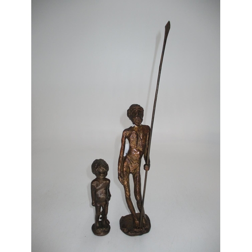 355 - Kathleen Kohler Pair of Bronzes of an Aborigine and Child