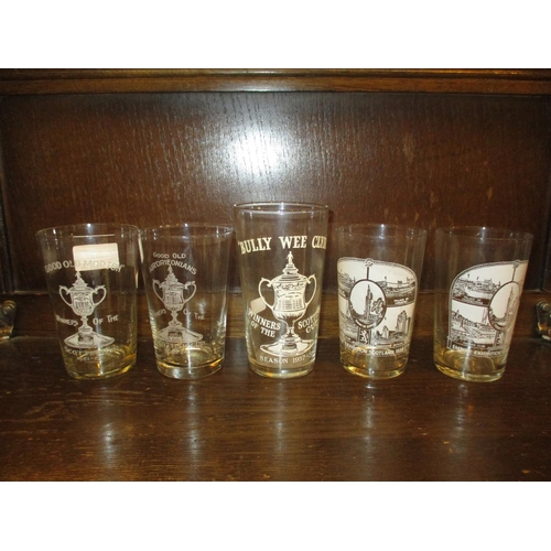 359 - Five Glass Tumblers - Good Old Morton Winners of The Scottish Cup 1921-22, Good Old Airdrieonians Wi... 