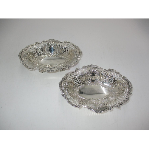 363 - Pair of Pierced Silver Bonbon Dishes, Sheffield 1922, 310g, presentation engraved