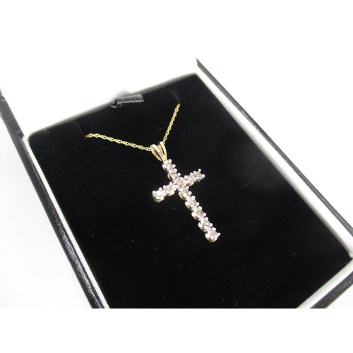 398 - 10ct Gold and Diamond Cross Pendant on 9ct Gold Chain