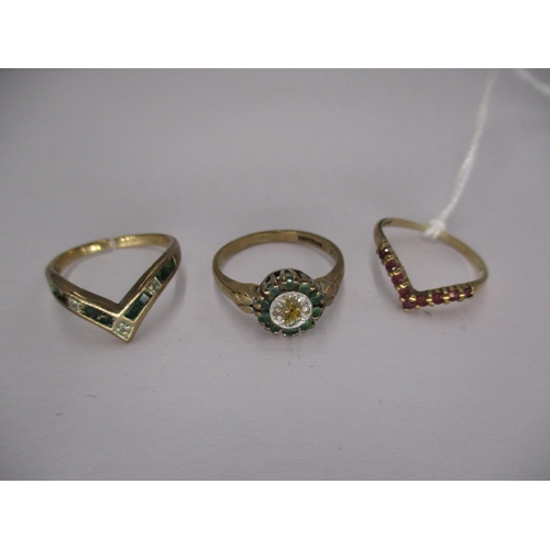 407 - Two 9ct Gold Wishbone Rings and a 9ct Gold Cluster Ring, 5.44g, all with faults