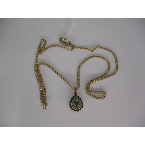 410 - 9ct Gold Emerald and Diamond Pendant with 9ct Gold Chain, 3g total