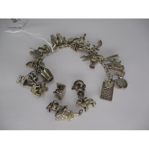 416 - Silver Charm Bracelet, 68.97g