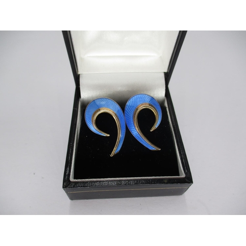 418 - Pair of Norway Sterling Silver and Blue Enamel Ear Clips