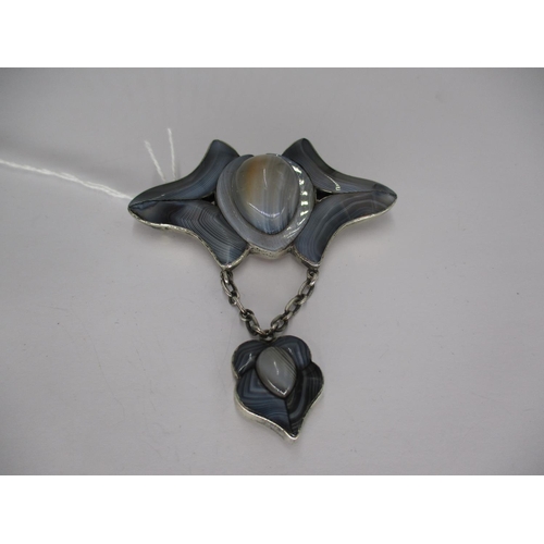 426 - Victorian Agate Brooch, the Drop with Locket Back, all Set in White Metal