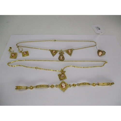 427 - Two Silver Gilt and Cameo Set Necklaces, Bracelet, Ring and Pair of Ear Clips