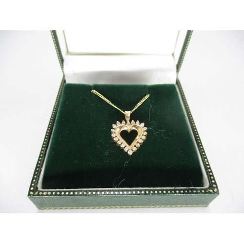 427A - 9ct Gold Diamond Set Heart Pendant with Chain, 3.34g