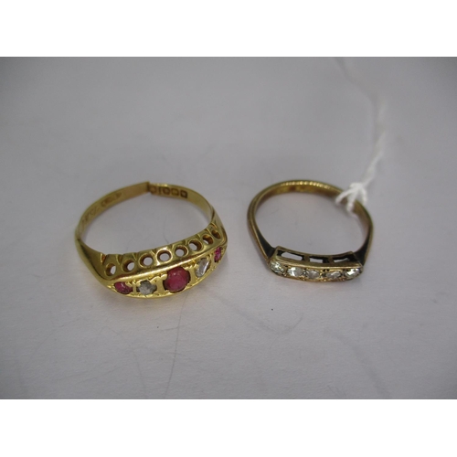 440 - 18ct Gold Ruby and Diamond Ring (cut), 2.29g and an 18ct and Platinum 4 Stone Diamond Ring, 2g