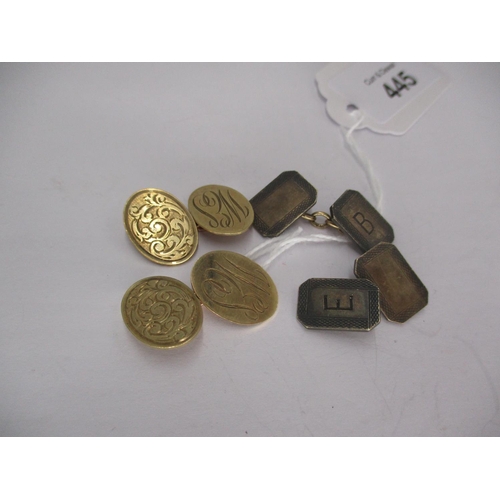 445 - Pair of 9ct Gold Cufflinks, 7.27g, and a Pair of Gold on Silver Cufflinks