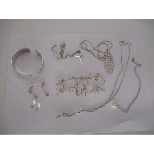 448 - Silver Cuff Bangle, Bracelet, 4 Necklaces and 2 Pairs of Earrings