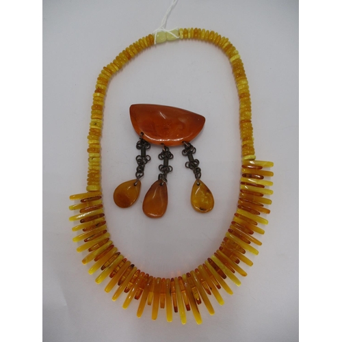 450 - Amber Necklace and Brooch