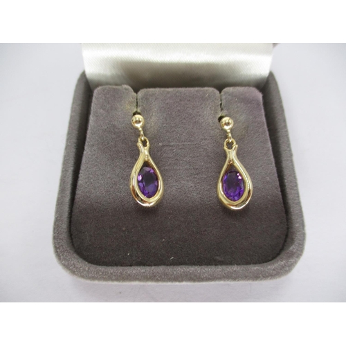 456 - Pair of 9ct Gold and Amethyst Drop Earrings