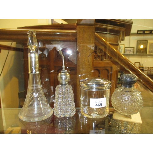 469 - Silver Mounted Glass Items - Tall Tapering Scent Bottle, Globular Scent Bottle, Perfume Atomiser and... 