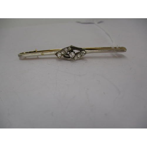 472 - Diamond Set Open Scroll Bar Brooch in Unmarked Yellow Gold and Platinum Mount, 6.2g