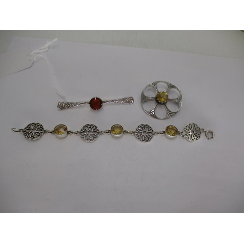 478 - Iona Pattern Silver and Citrine Bracelet, a Similar Plaid Brooch and Bar Brooch (3)