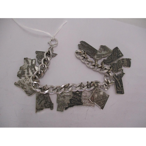 482 - American Vintage Silver Charm Bracelet, each Charm Formed as the Border Outline of Various Named US ... 