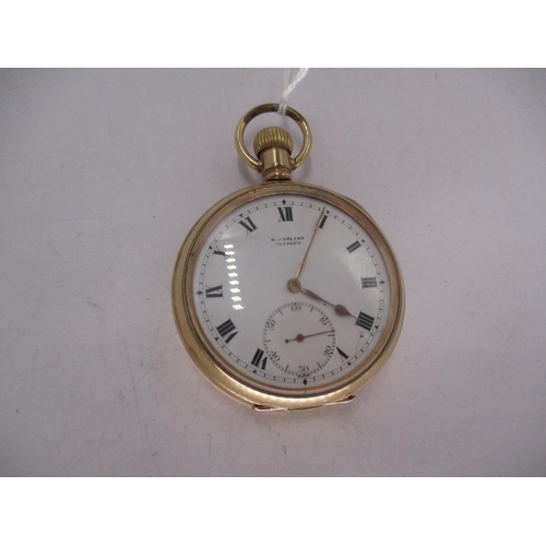 492 - Rolex Rolled Gold Open Faced Pocket Watch, White Enamel Dial with Roman Numerals and Subsidiary Seco... 