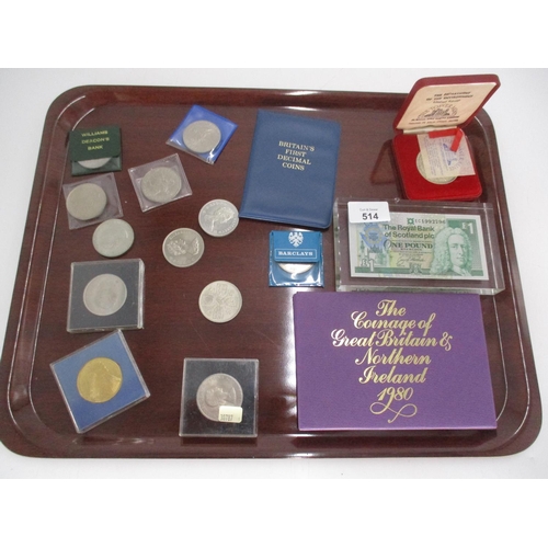 514 - 1980 Coin Set, Various Other Coins and Crowns