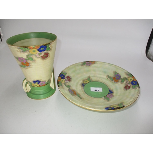 523 - Art Deco Crown Devon Vase and Dish, M199, 19cm high, 25cm diameter