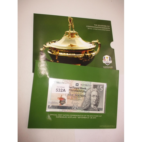 532A - The 2014 Ryder Cup Commemorative £5 Bank Note