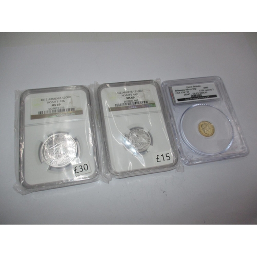 533 - 2012 Armenia S200D Noah's Ark MS69, 2012 Armenia S100D Noah's Ark MS69 and Great Britannia Silver 20... 